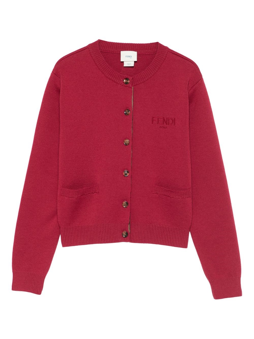 Fendi Kids Cardigan With Buttons And Embroidered Logo In Red