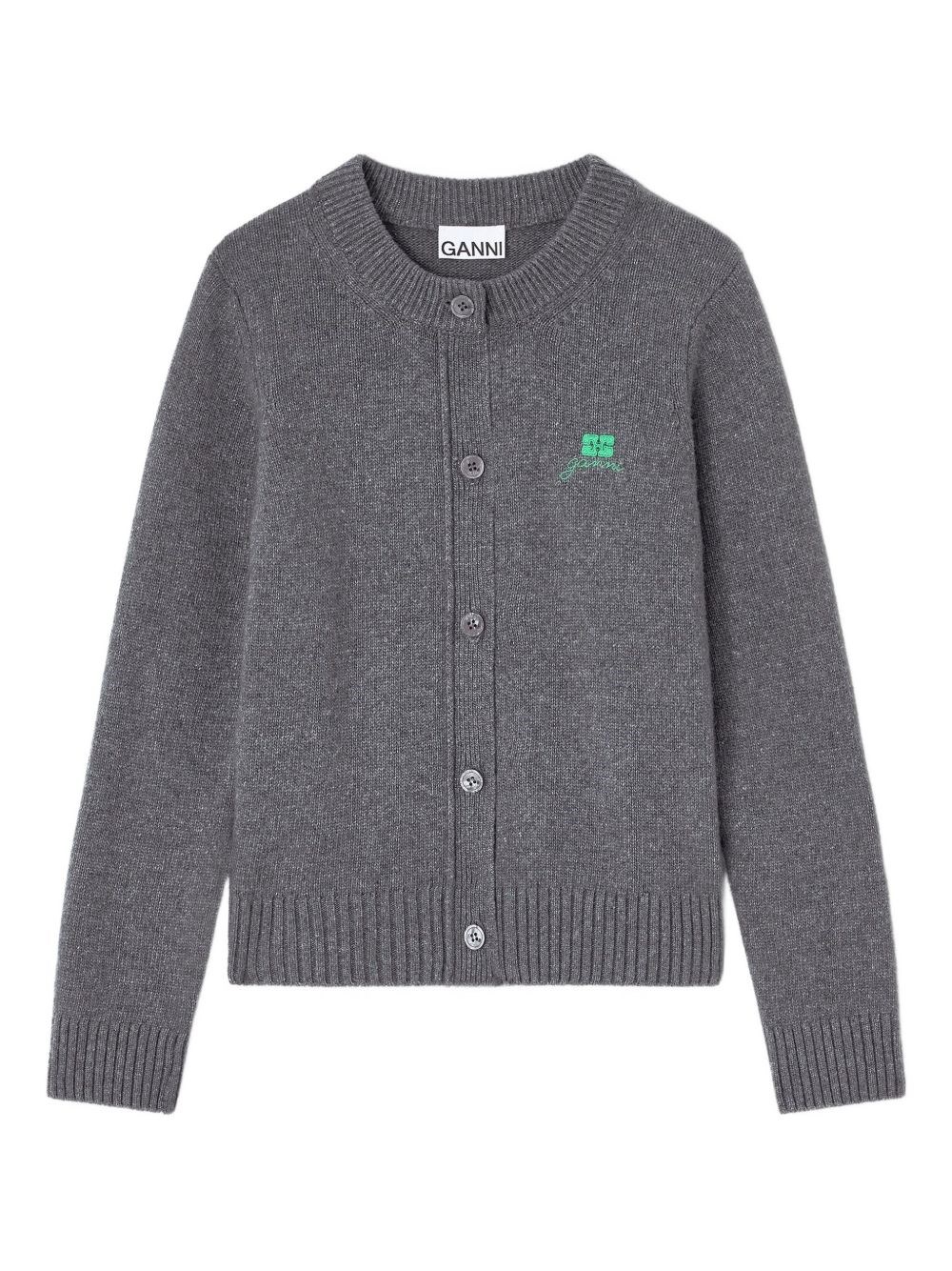 Ganni Cardigan With Logo In Gray