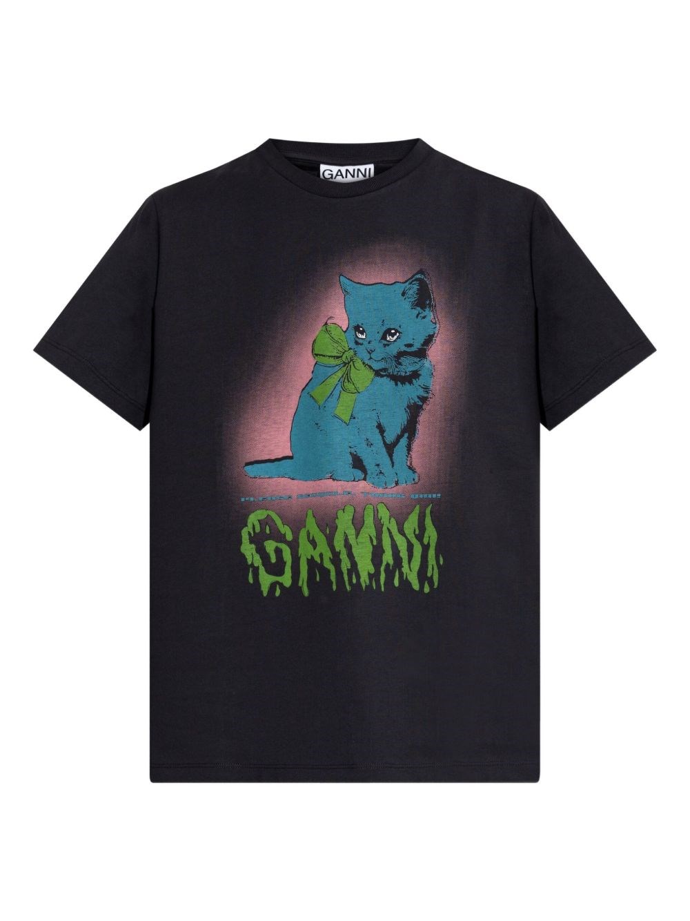 Ganni Neon Kitty Organic Cotton T-shirt In Gray