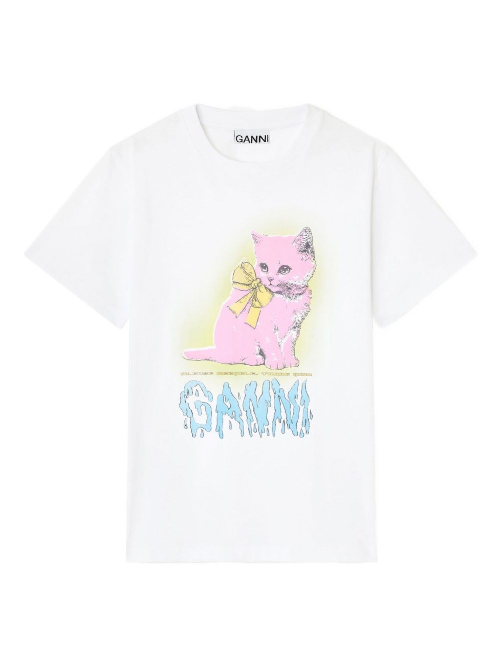 Ganni Neon Kitty Organic Cotton T-shirt In White
