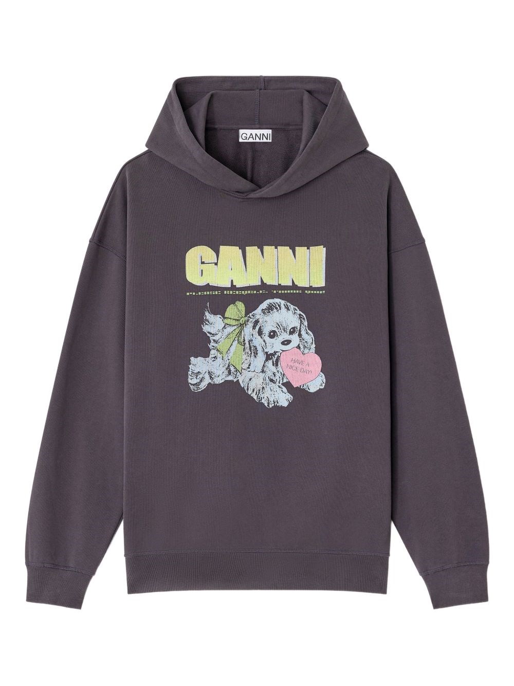 Ganni Women Puppy Oversized Logo Hoodie In Gray