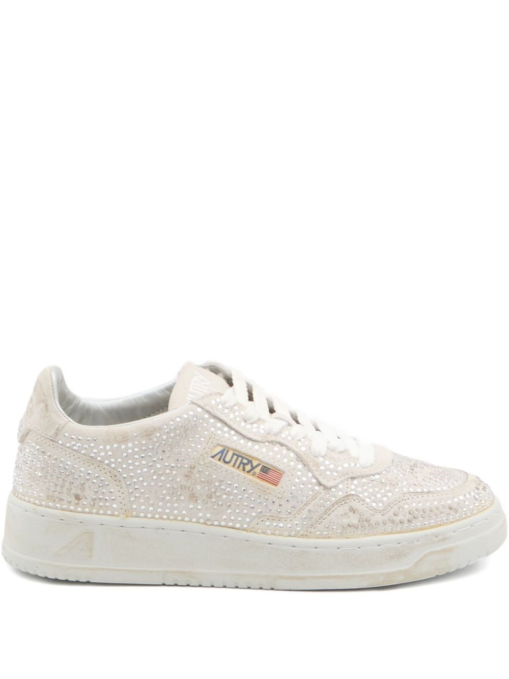 Autry Medalist Low Sneakers In Worn-out Effect Suede With Rhinestones In Multi