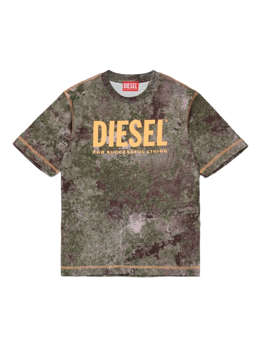 Diesel Kids' Crew Neck Short Sleeve Logo T-shirt In Brown