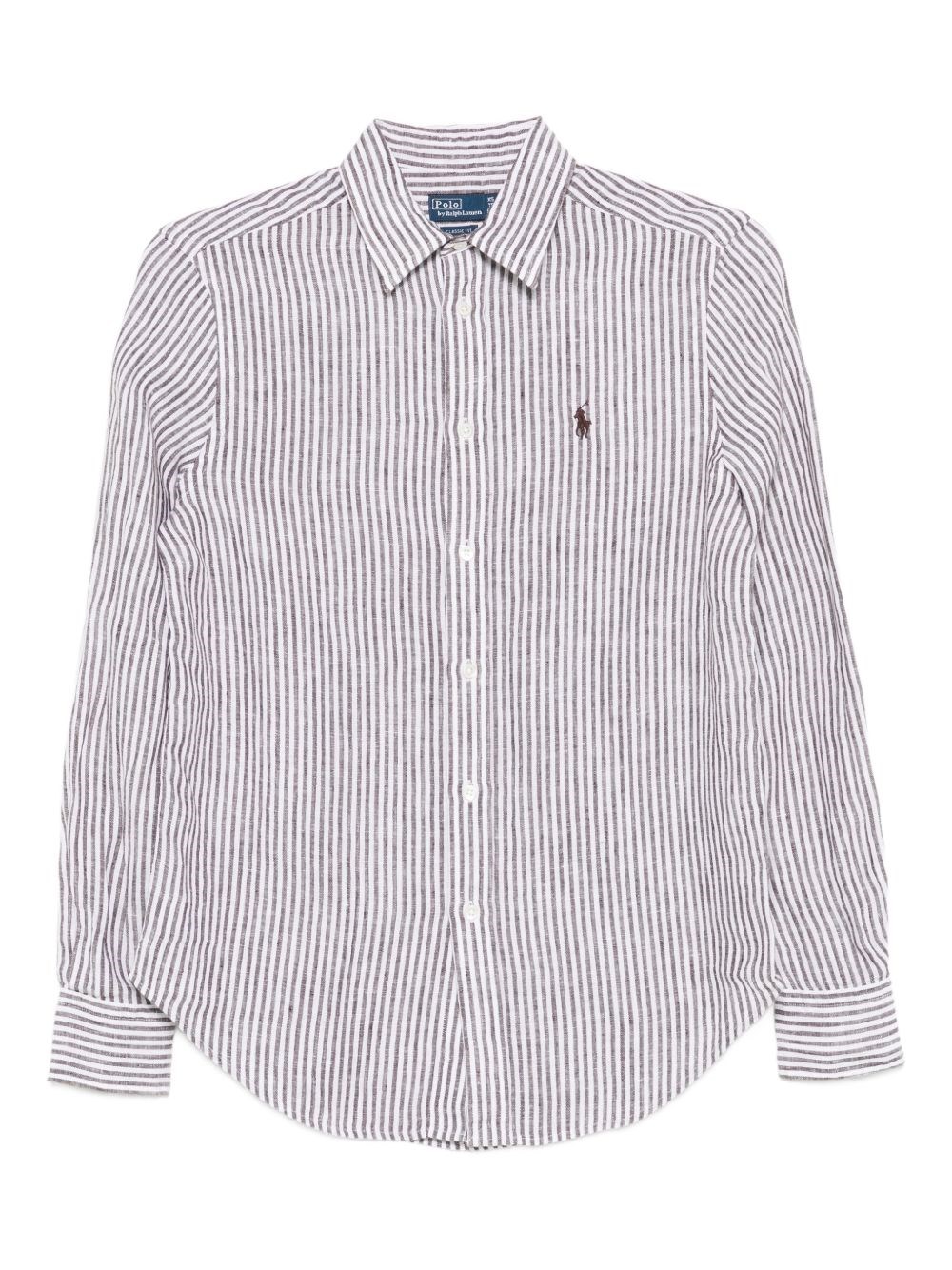 Polo Ralph Lauren Donna Marrone Camicia A Maniche Lunghe Con Bottoni E Righe