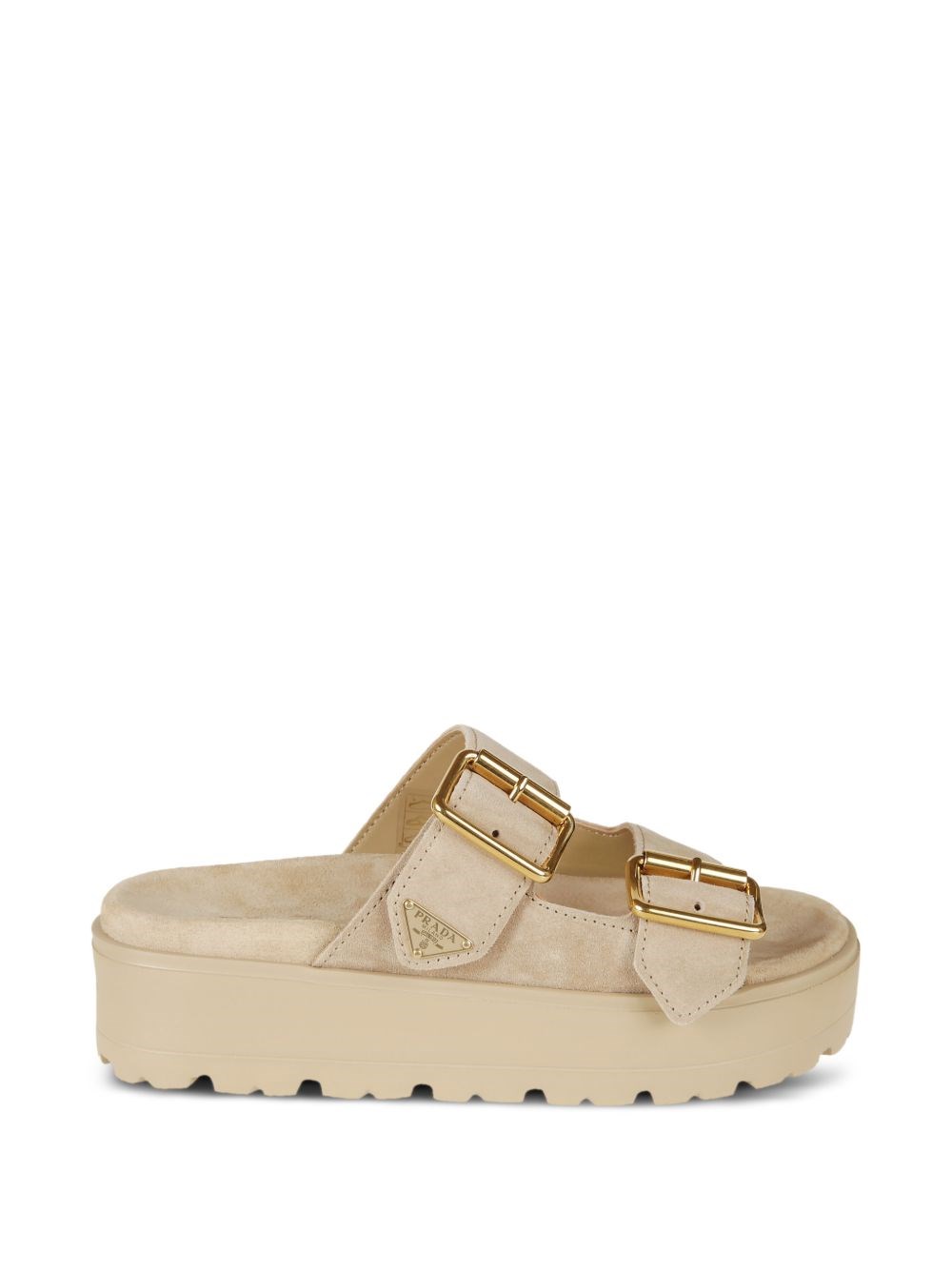Prada Buckle Platform Sandals In White