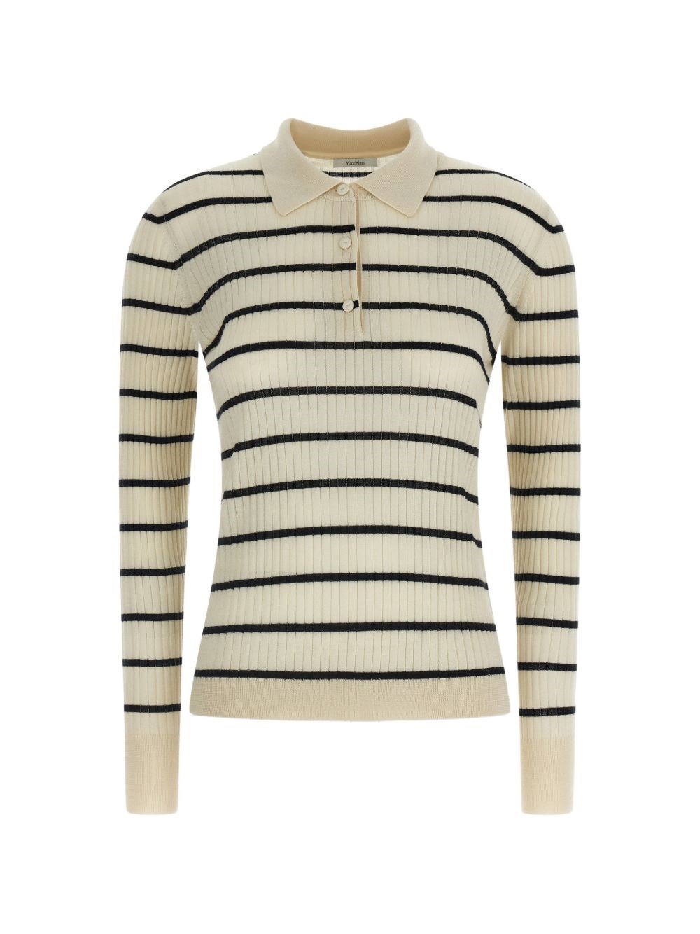 Max Mara Pure Long Sleeve Striped Knit Polo "gitano" In White