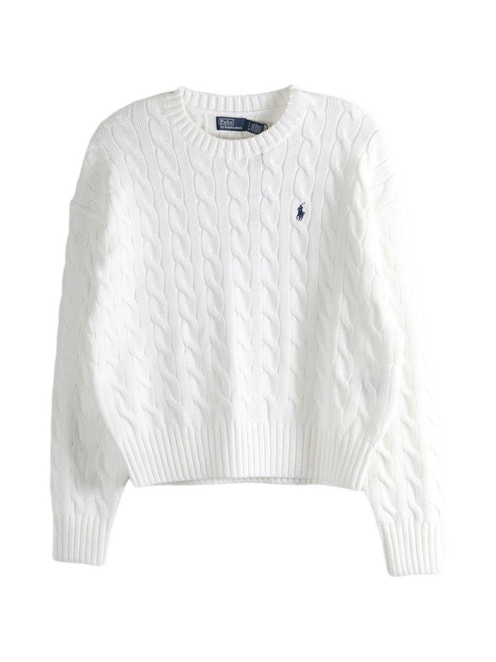 Polo Ralph Lauren Flat Cable Knit Crewneck Sweater With Pony Logo In White