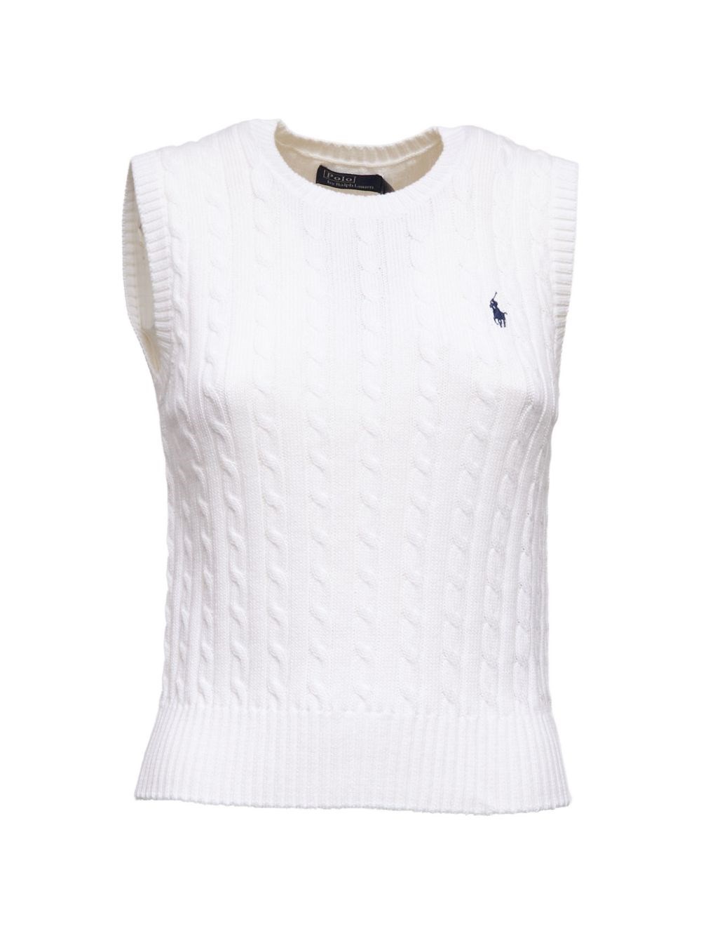 Polo Ralph Lauren Donna Bianco Gilet In Maglia Intrecciata