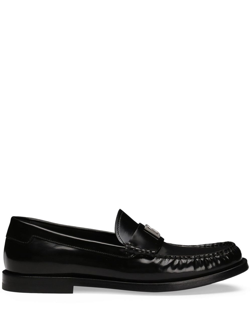 Dolce & Gabbana Loafers With Logo Plaque In Black Leather