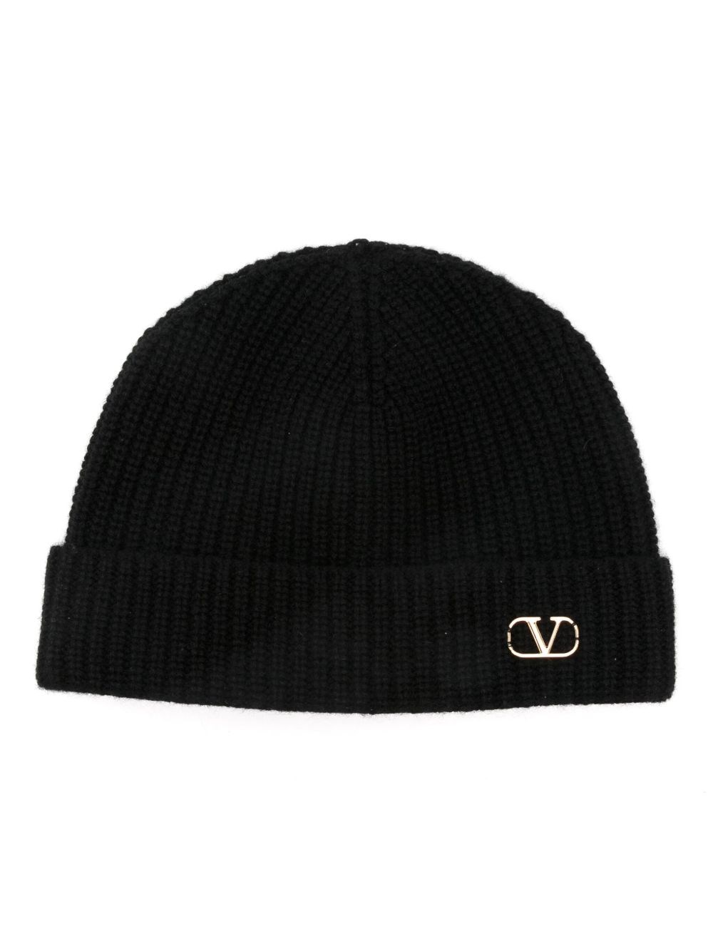 Valentino Garavani Uomo Nero Berretto Vlogo In Cashmere
