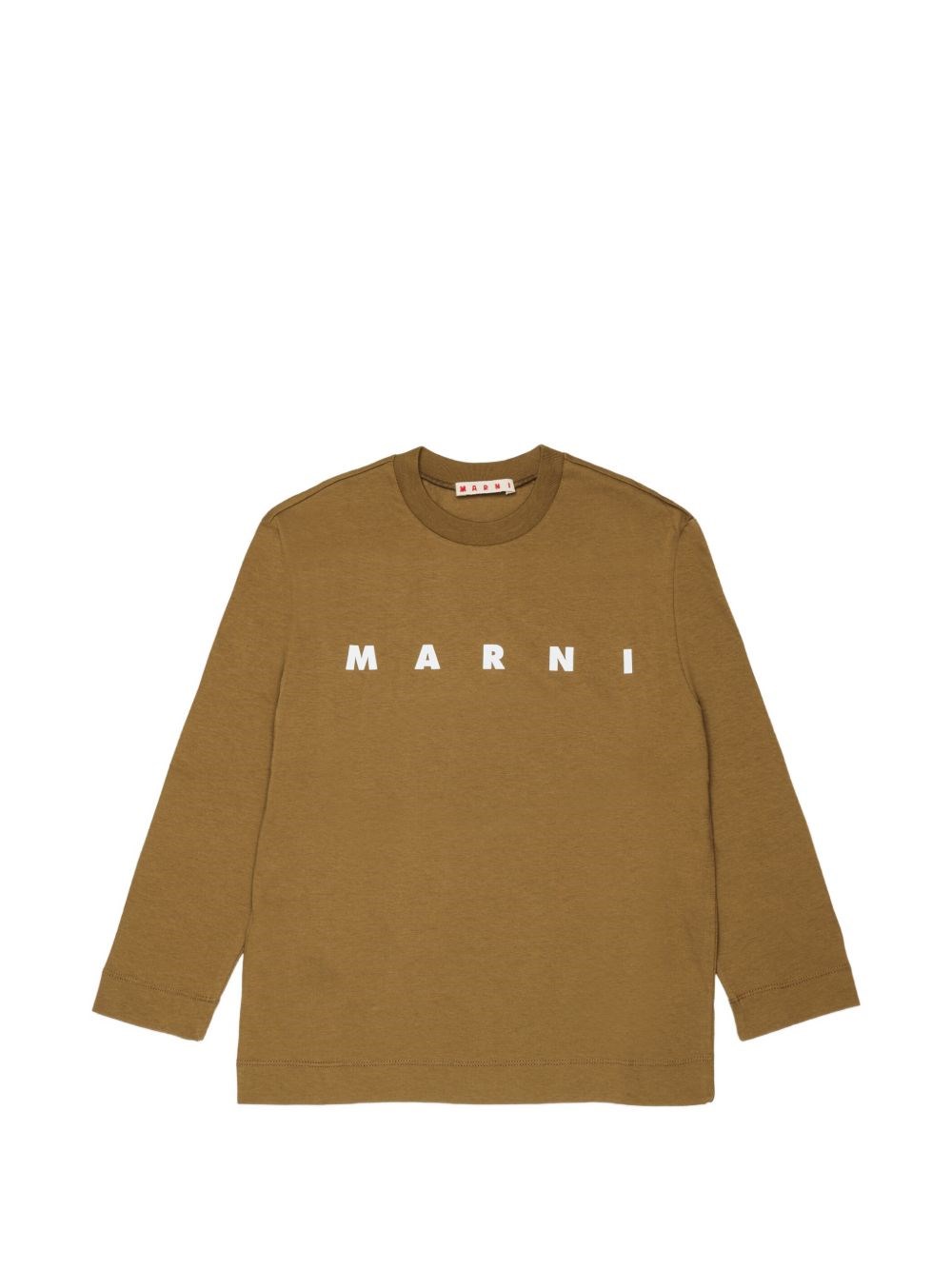 Marni Kids Ragazzo Marrone T-Shirt A Maniche Lunghe Con Stampa Del Logo