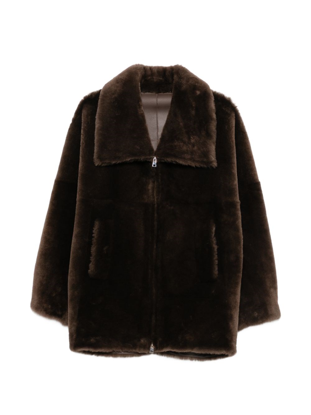 Blancha Shearling Jacket With Zip In Brown