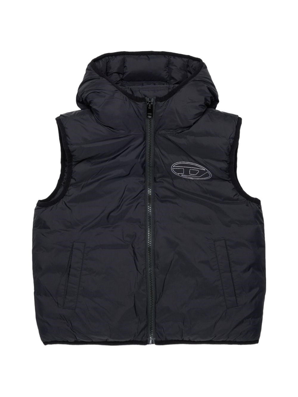 Diesel Kids' Sleeveless Down Jacket With Embroidered Logo In Black