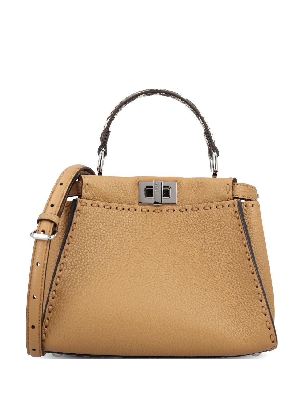 Fendi Beige Leather Peekaboo Tote Bag In White