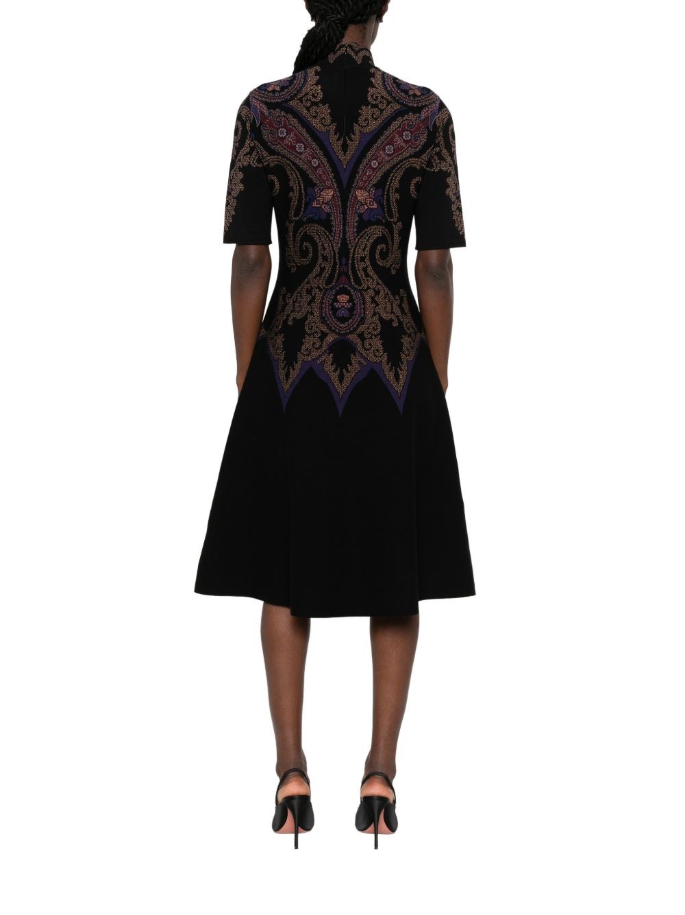 Etro A-line Skirt With High Collar, Short Sleeves In Black