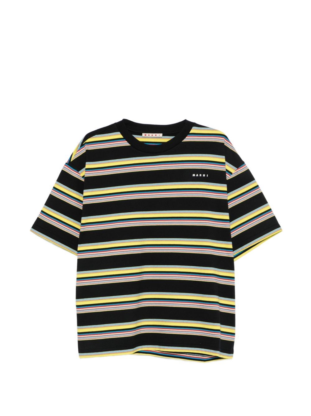 Marni Uomo Nero T-Shirt In Cotone A Righe Con Stampa Logo