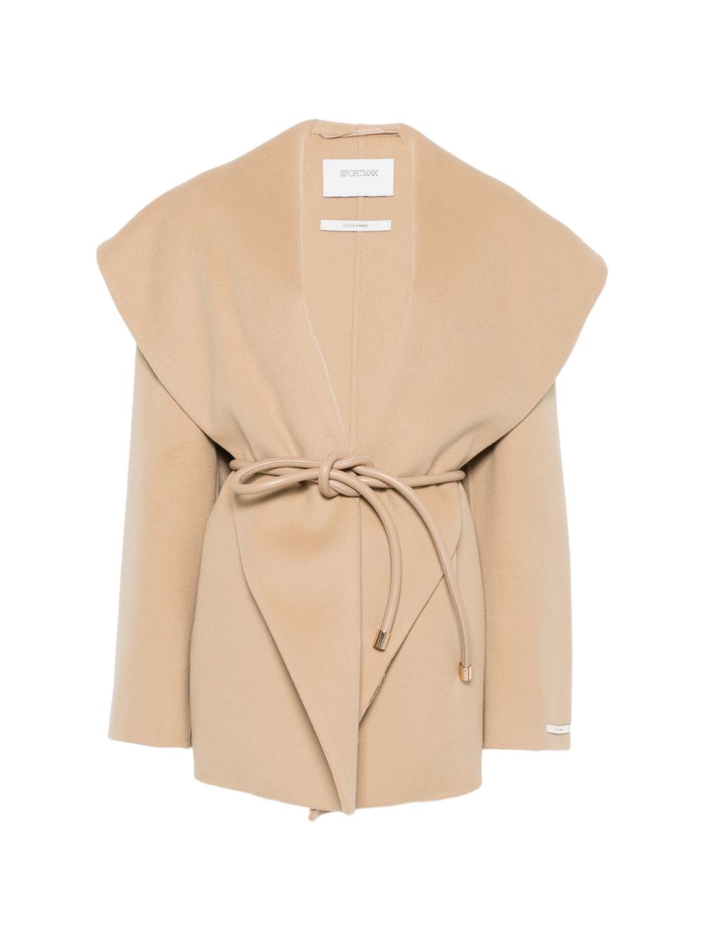 Sportmax Donna Bianco Cappotto In Lana Con Collo A Scialle E Cintura