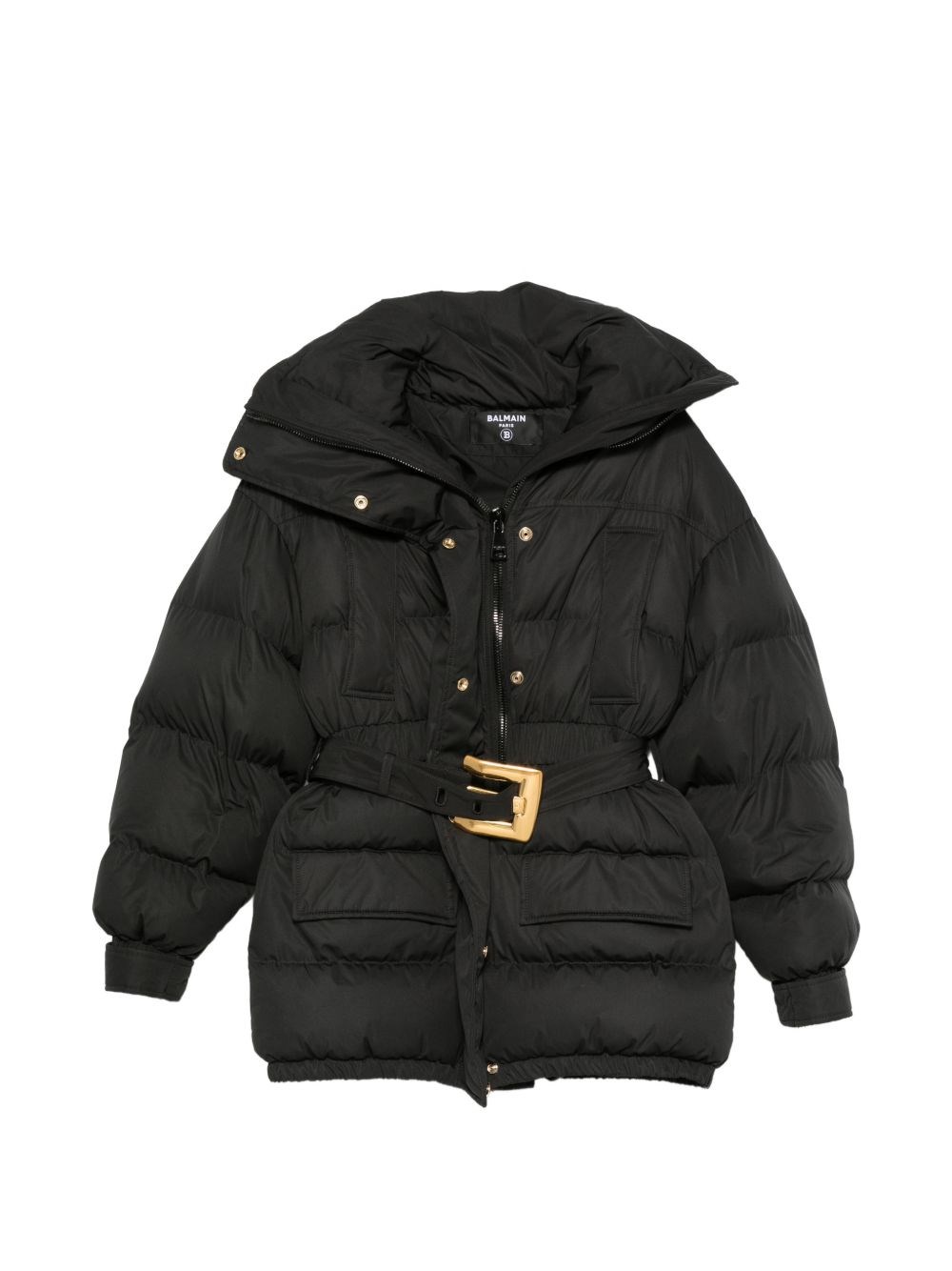 Balmain Belted Down Jacket In Black