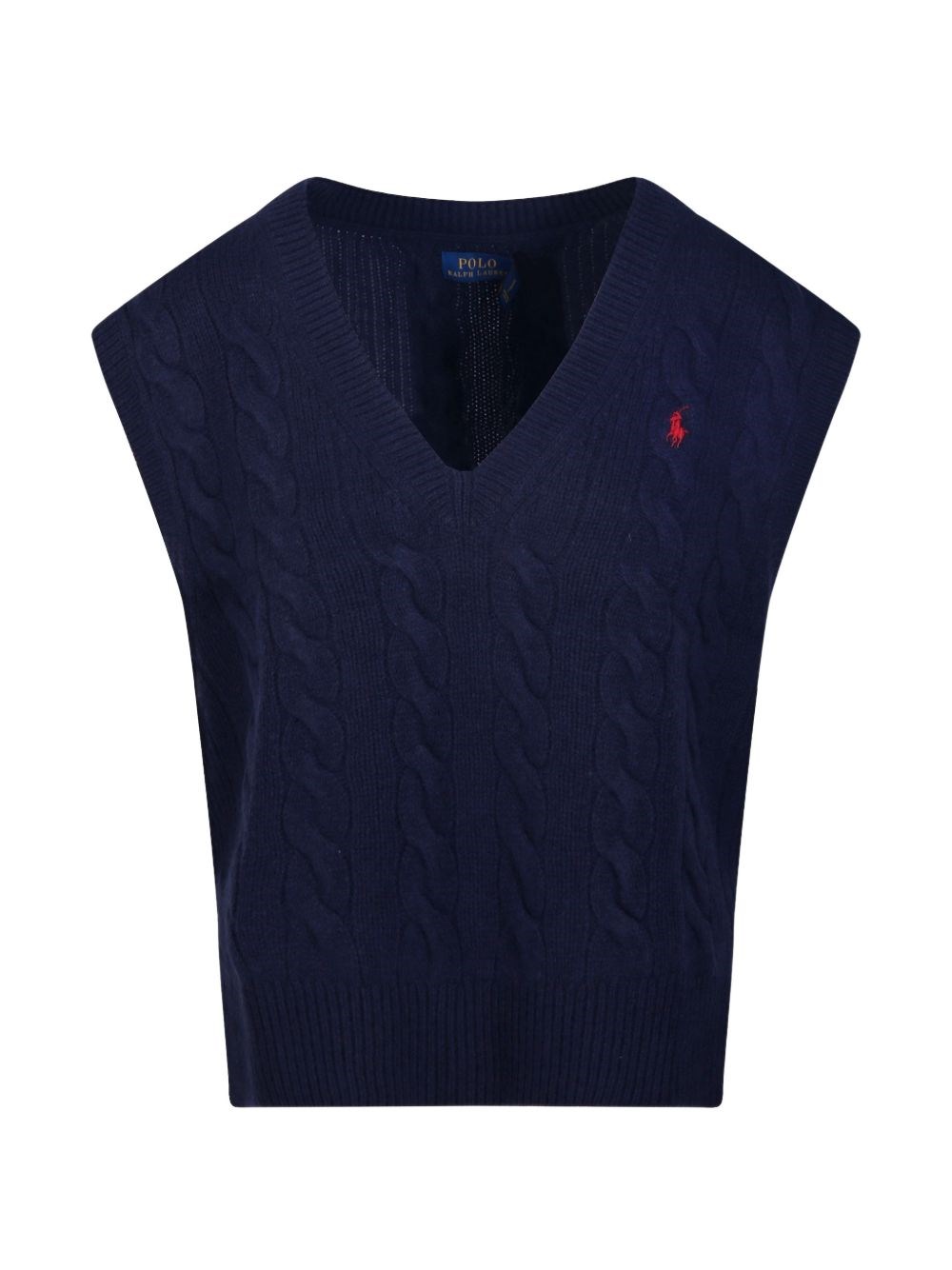 POLO RALPH LAUREN | Gilet in maglia di lana e cashmere a trecce blu navy | Donna | S - Immagine 3