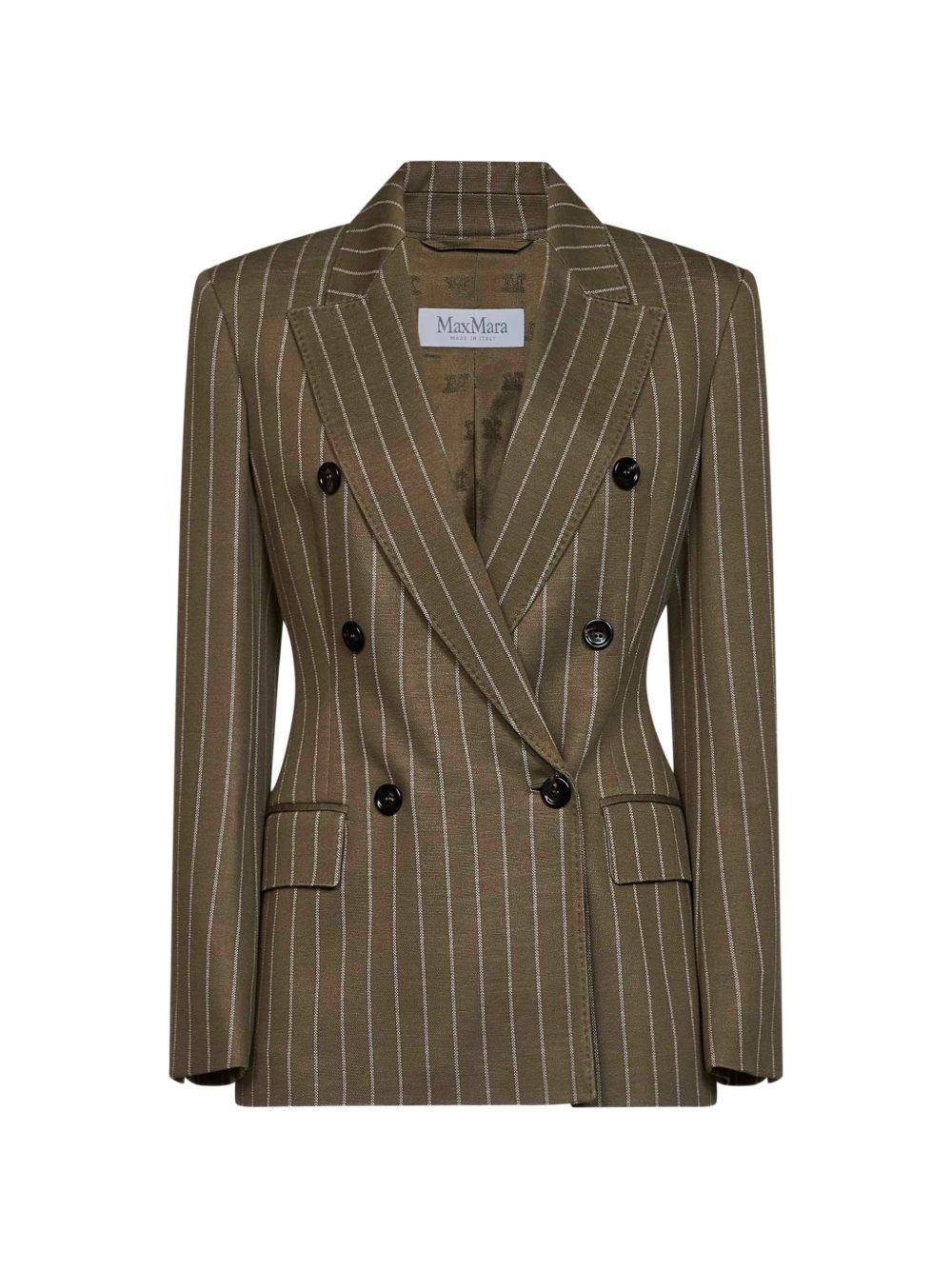 Max Mara Donna Verde Blazer Doppiopetto Gessato Balta