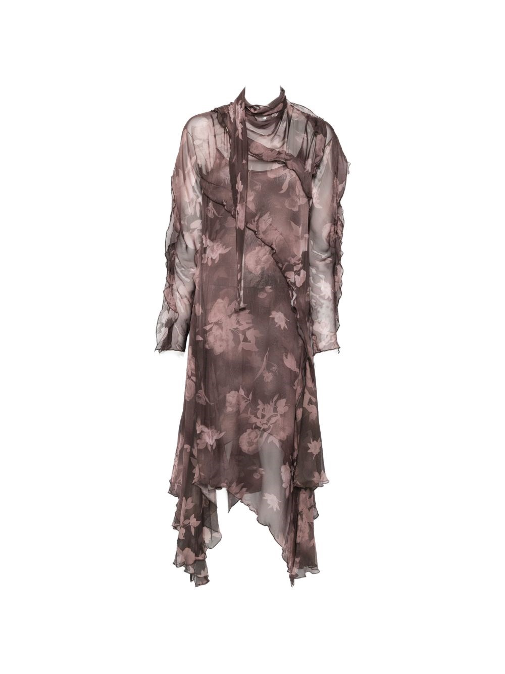 Diesel Donna Viola Abito Midi Con Volant E Stampa Floreale Marrone