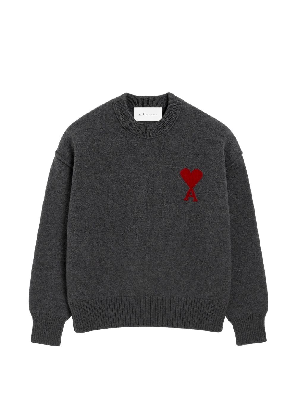 Ami Paris Unisex - Grey Crewneck Wool Sweater With Ami De Coeur Grey - Size: M - Immagine 5