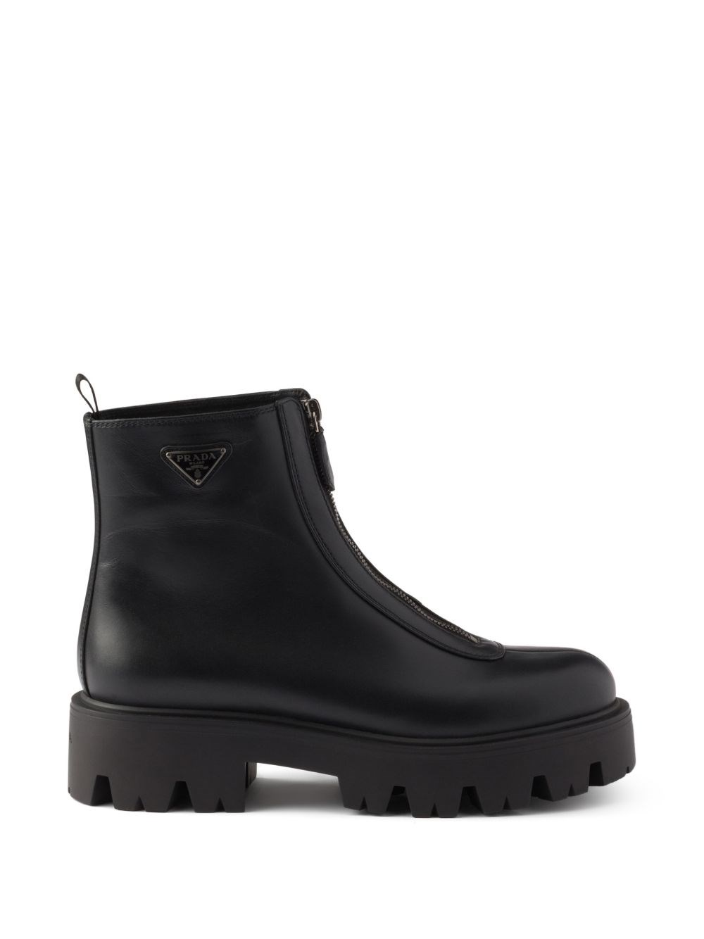 Prada Calfskin Zip Ankle Boots In Black