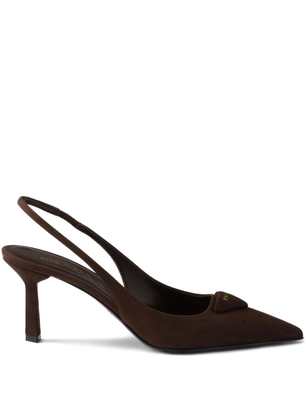 Prada Pumps With Triangle Logo And Back Strap 75mm In Brown