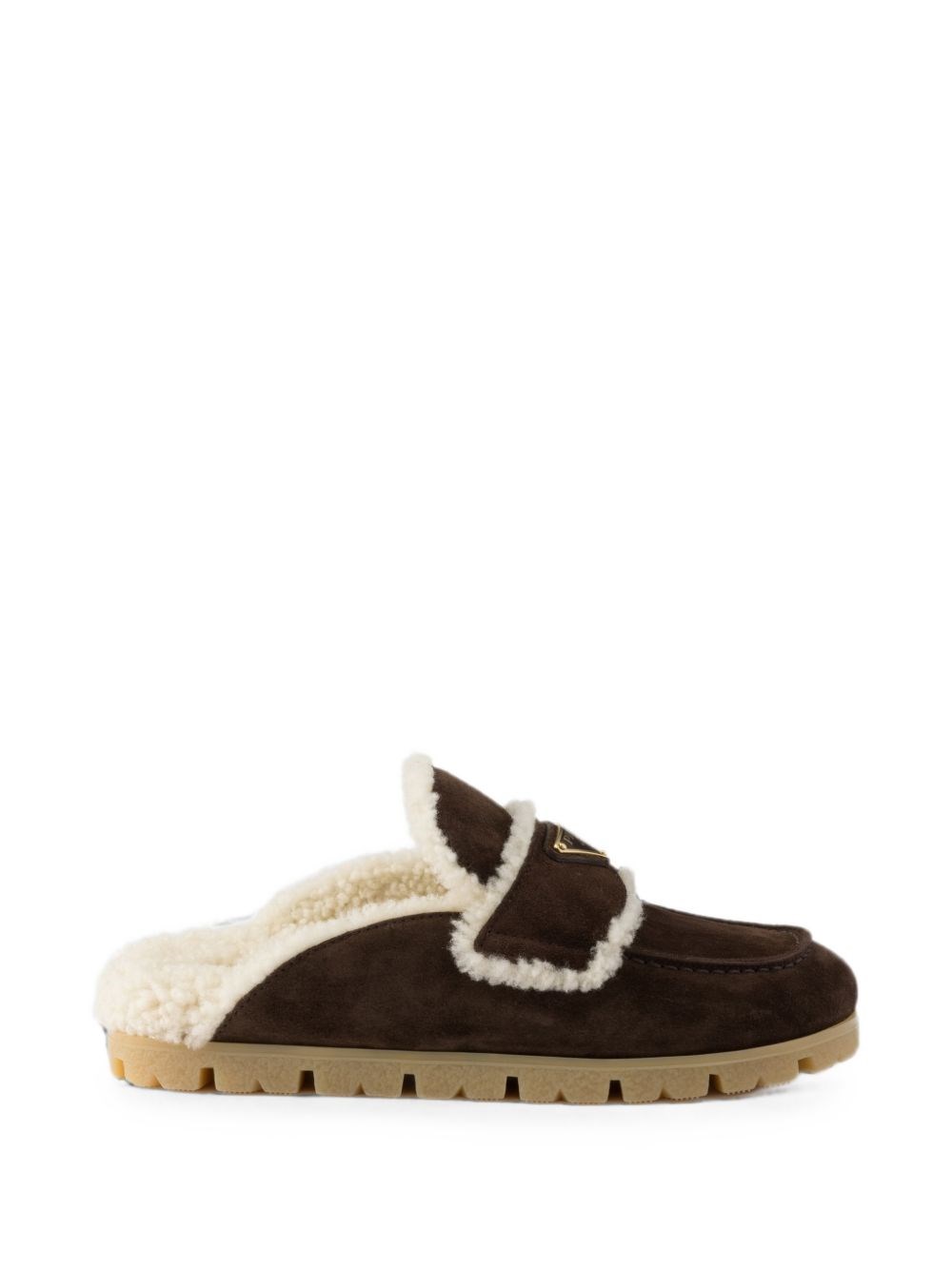 Prada Suede And Shearling Mules In Brown