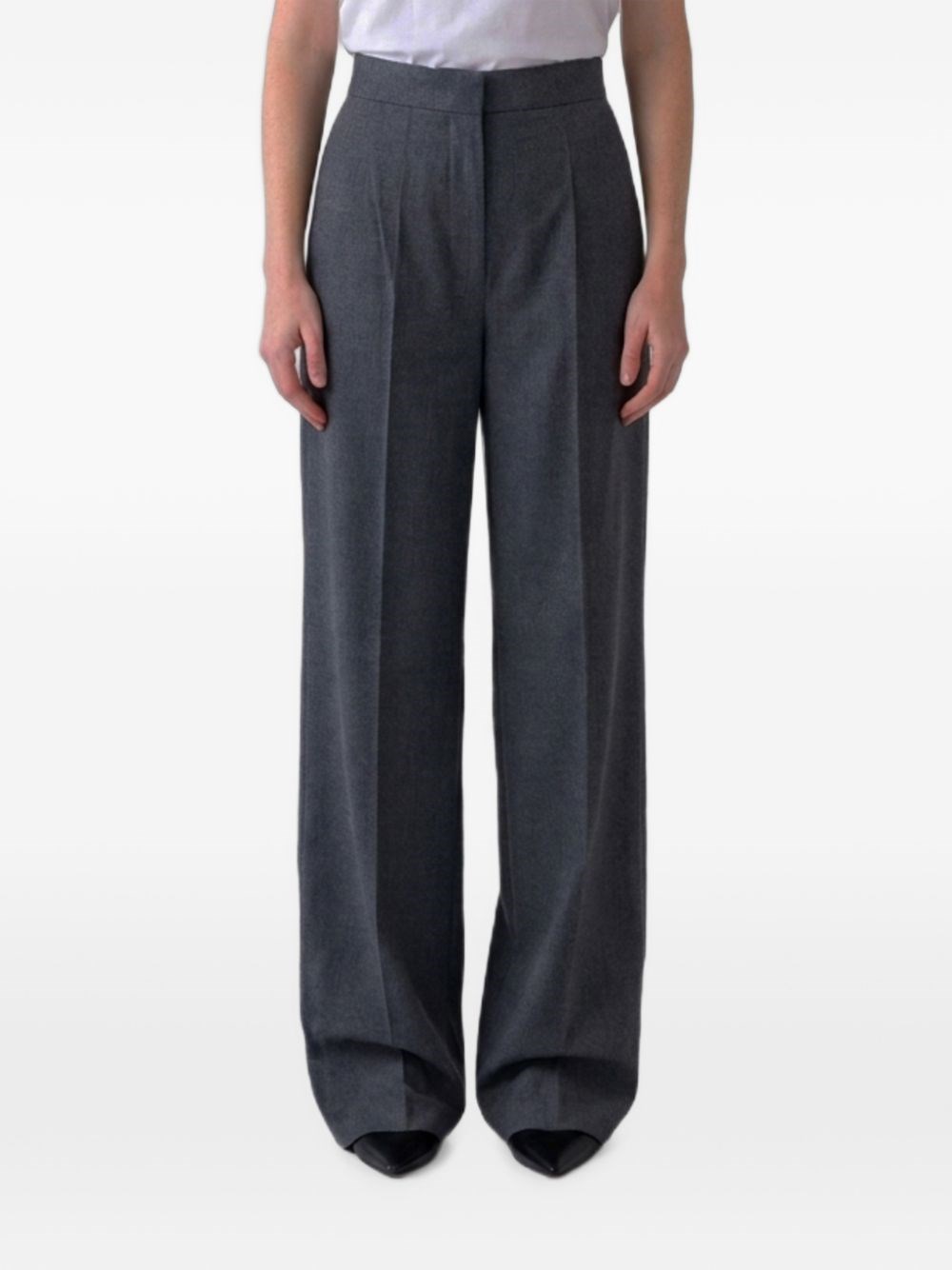 Max Mara Donna Grigio Pantaloni Palazzo In Lana Plissettata