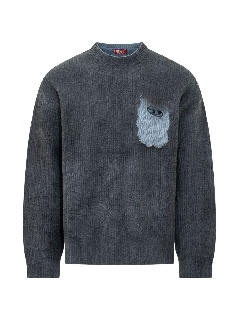 Diesel Uomo Blu Maglione Grigio Medio A Costine Girocollo