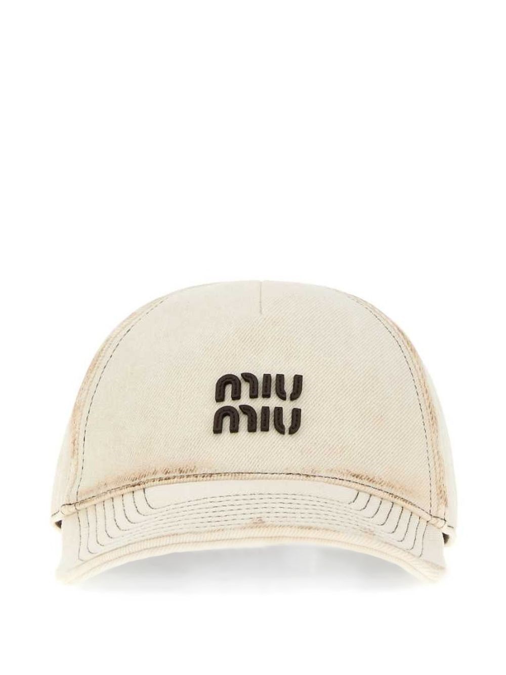 Miu Miu White Denim Distressed Baseball Cap