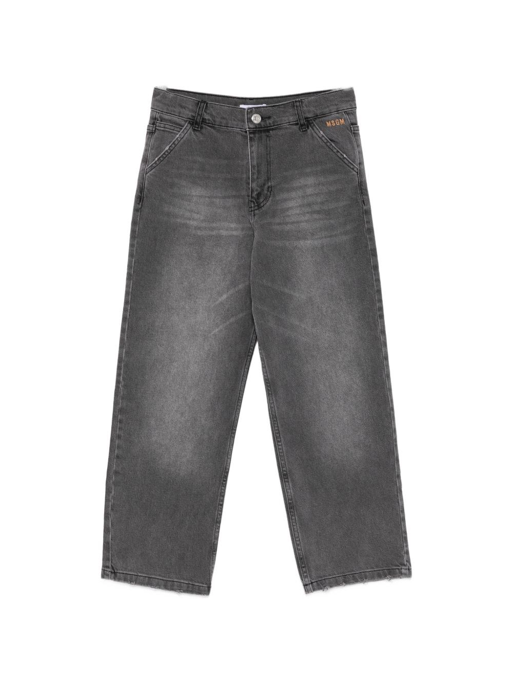 Msgm Kids' Faded Effect Logo Embroidered Jeans In Gray