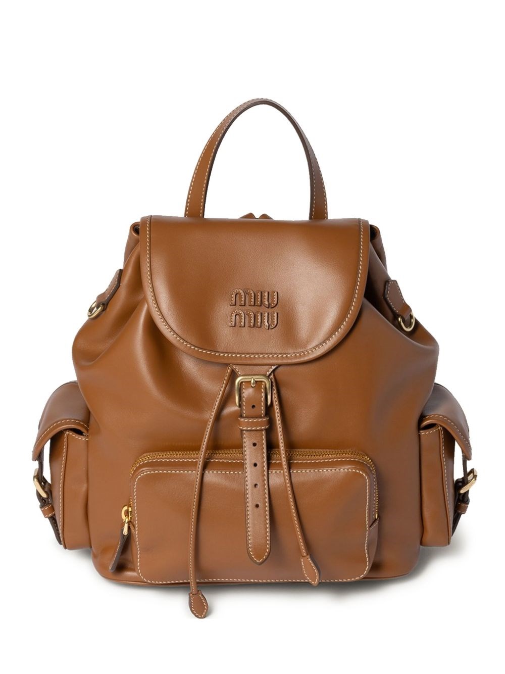 Miu Miu Leather Backpack Medium In Brown