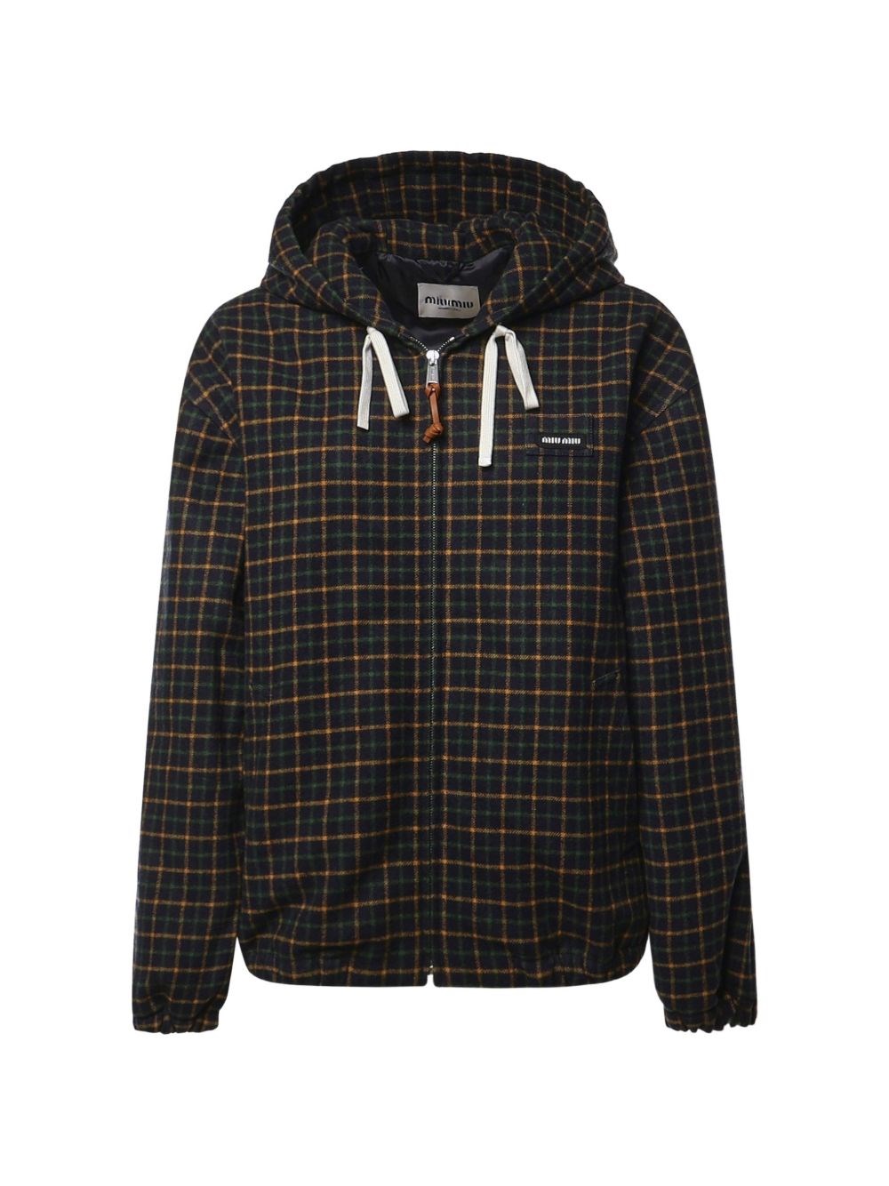 Miu Miu Hooded Check Zip Jacket By  In Blue