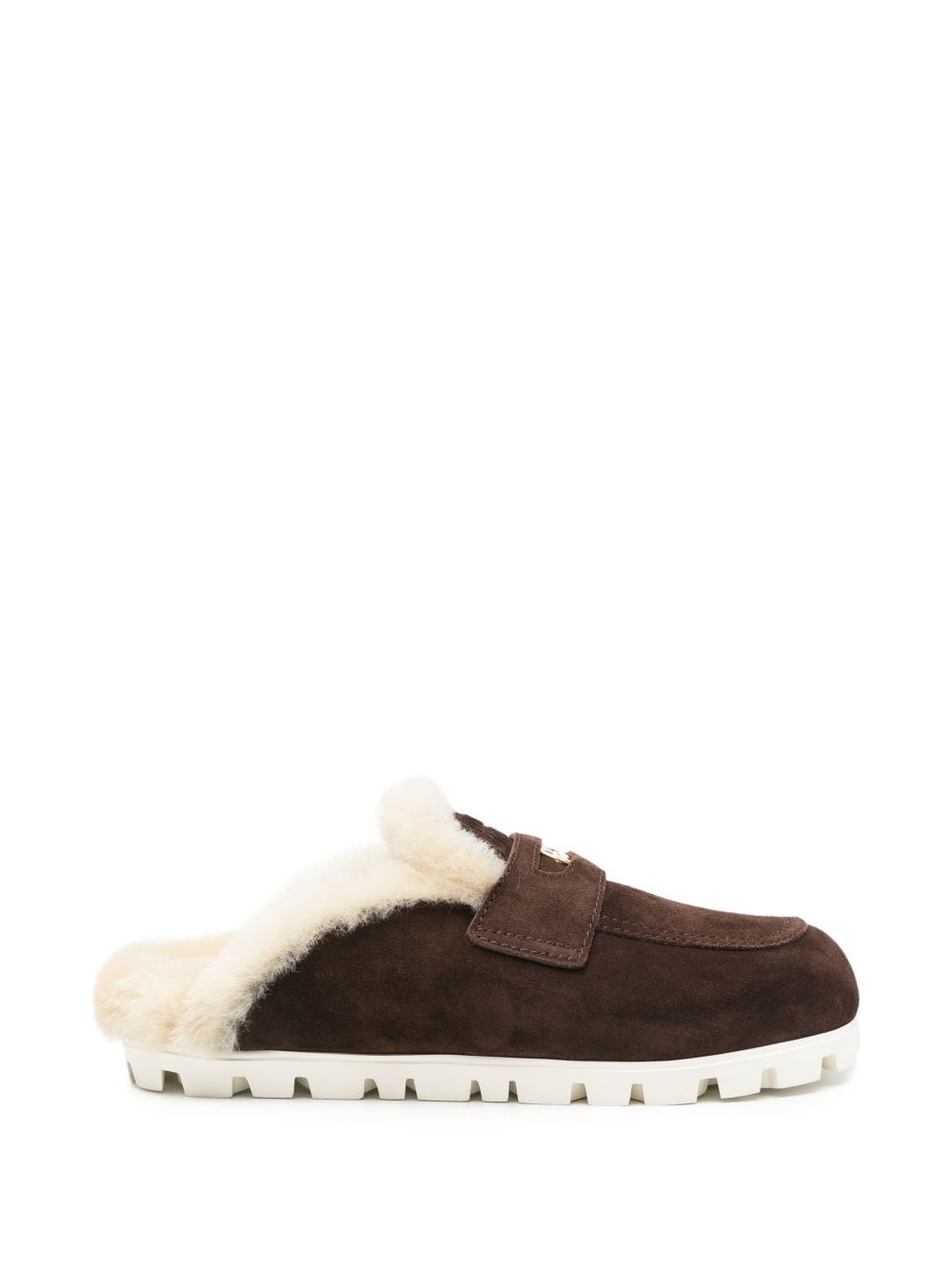 Miu Miu Donna Marrone Mules In Pelle Scamosciata Con Fodera In Montone