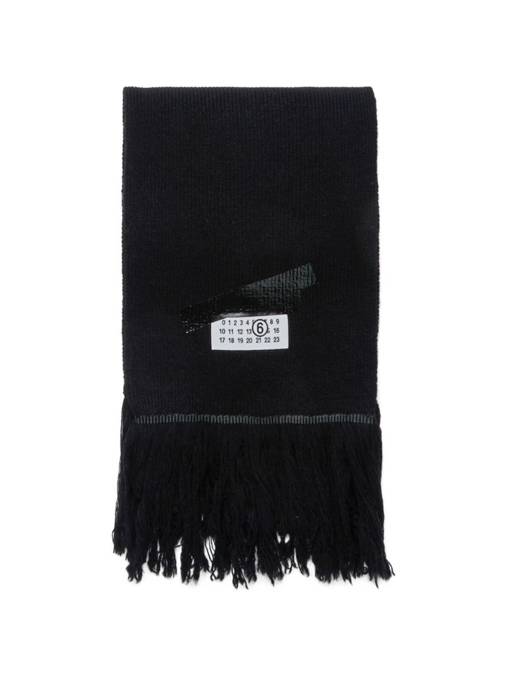 Mm6 Maison Margiela Unisex Bambino Nero Sciarpa Con Logo E Frange - Immagine 2