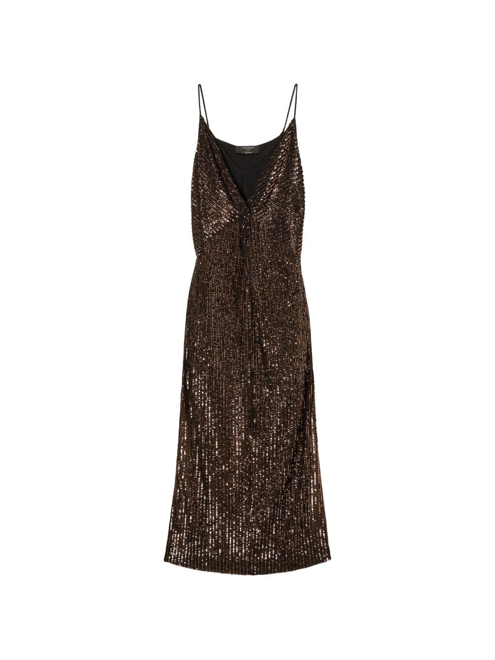 Twinset Donna Marrone Abito Lungo Con Paillettes