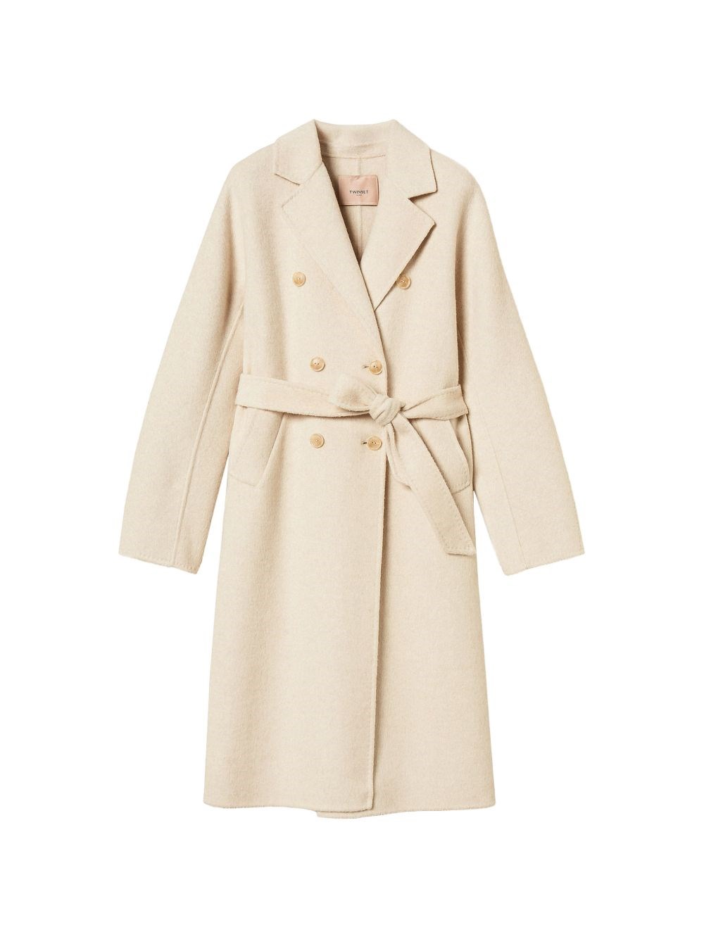 Twinset Donna Bianco Cappotto Doppiopetto Con Cintura