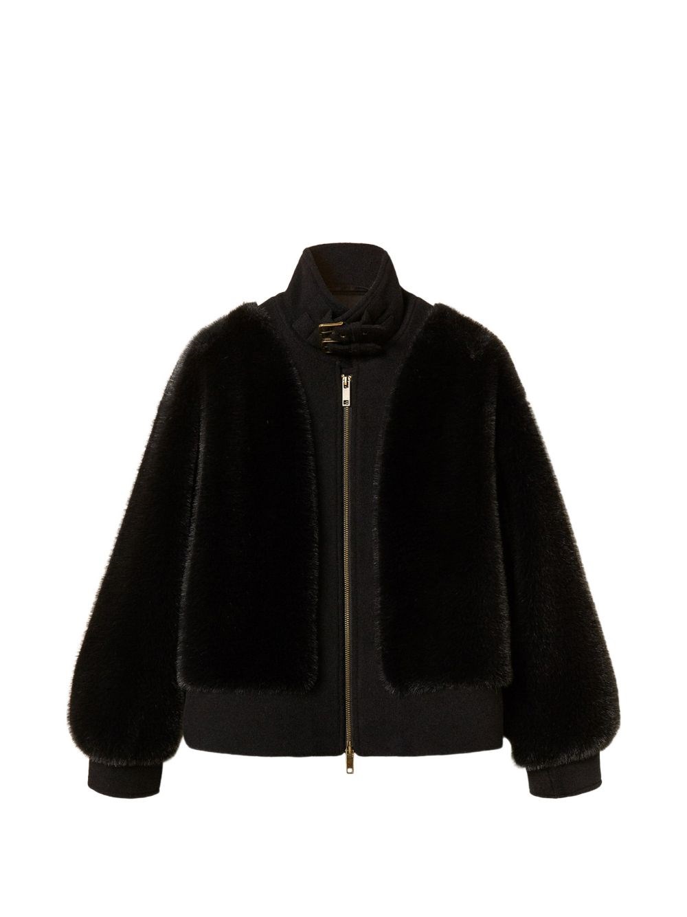 Twinset Donna Nero - Bomber In Ecopelliccia E Misto Lana - Jackets - S - Immagine 4