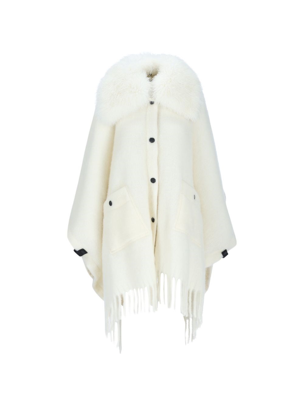 Moncler Grenoble Cape With Shearling Collar And Fring In White
