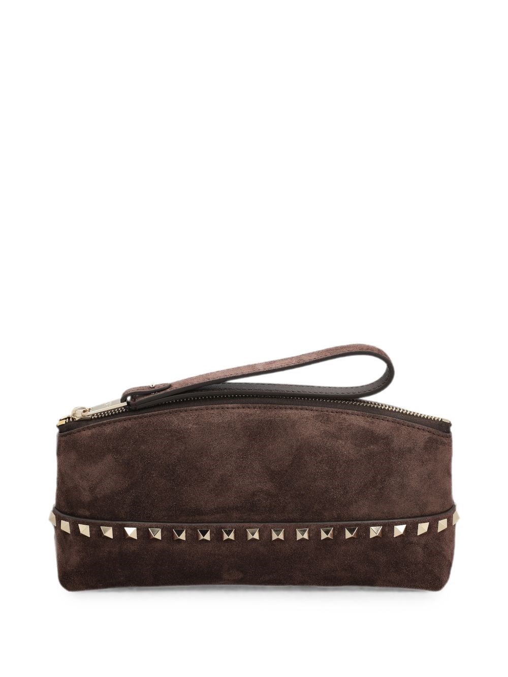 Valentino Garavani Suede Rockstud Clutch In Brown
