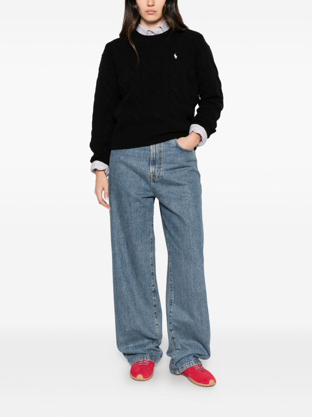 Polo Ralph Lauren Cable-knit Sweater With Embroidere In Black