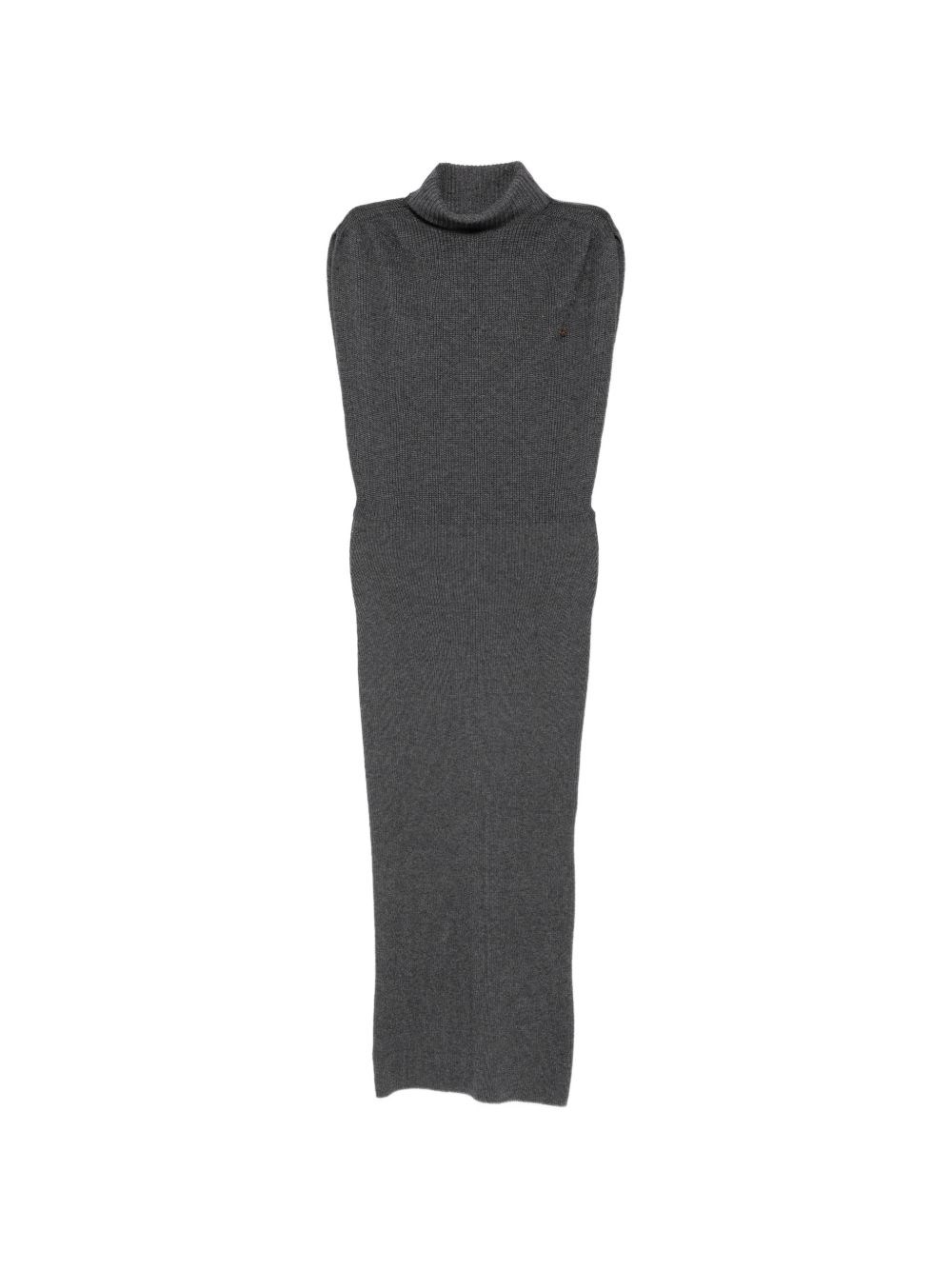 Twinset Donna Grigio Abito Lungo A Coste Con Collo Alto