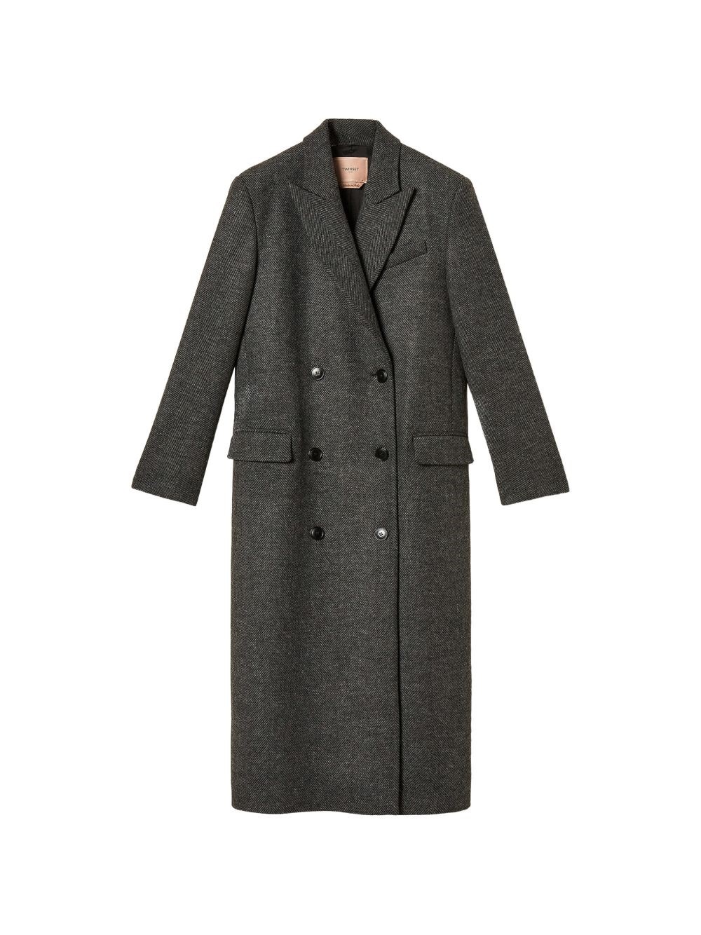 Twinset Donna Grigio Cappotto Doppiopetto Con Motivo Chevron